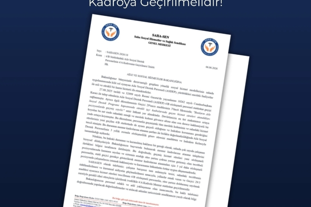 ASDEP Personeli İçin 4/A Kadro Başvurumuzu Bakanlığa İlettik!